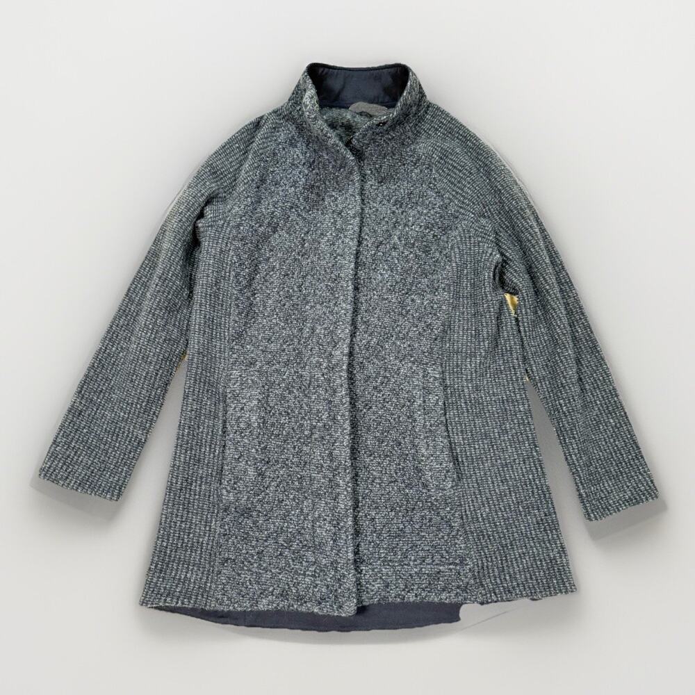 Title Nine Wool Blend Fleece Lined Tunic Swacket Jacket Size Large Blue Full Zip